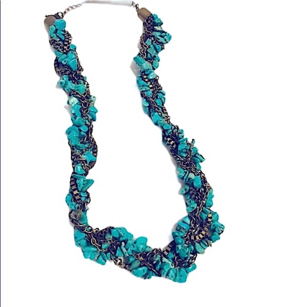 Vintage Natural Stone Synthetic Turquoise Statement Necklace Western Cowgirl NWT